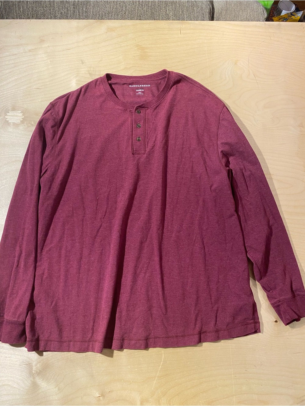 Saddlebred Men's Long Sleeve Henley - Wine 3XLT (BM)